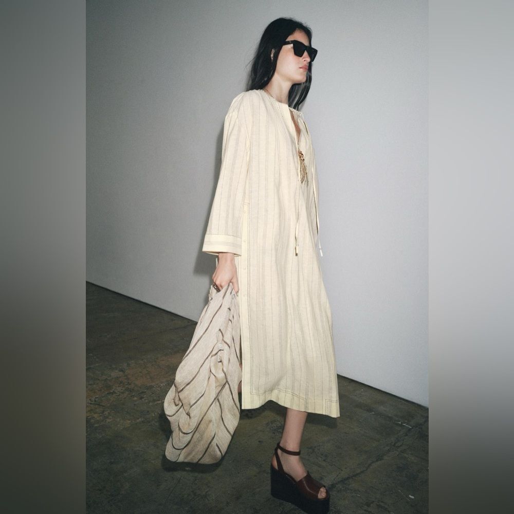 ZARA STRIPED LINEN TUNIC DRESS ZW COLLECTION - Picture 3 of 8